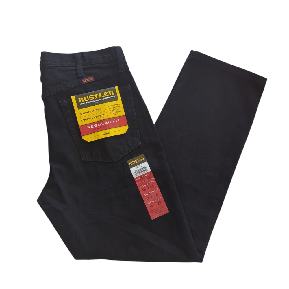NWT Rustler Heavyweight Denim Regular Fit Straight Leg Jeans 34 x 29 Black